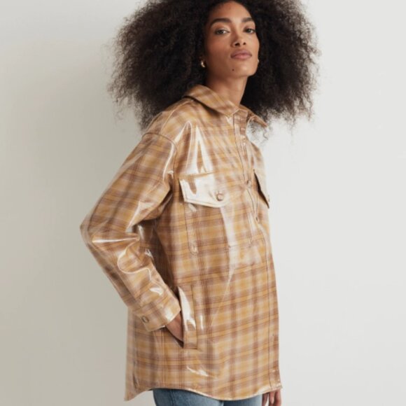Madewell NWT Laminated Superoversized Shirt-Jacket in Yarn-Dyed Plaid, Size XS - Picture 2 of 8